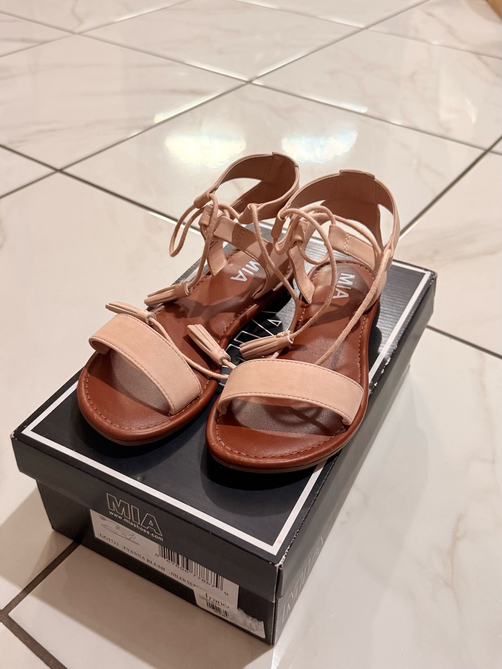 MIA Women's Blush Pink Lace-Up Flat Sandals